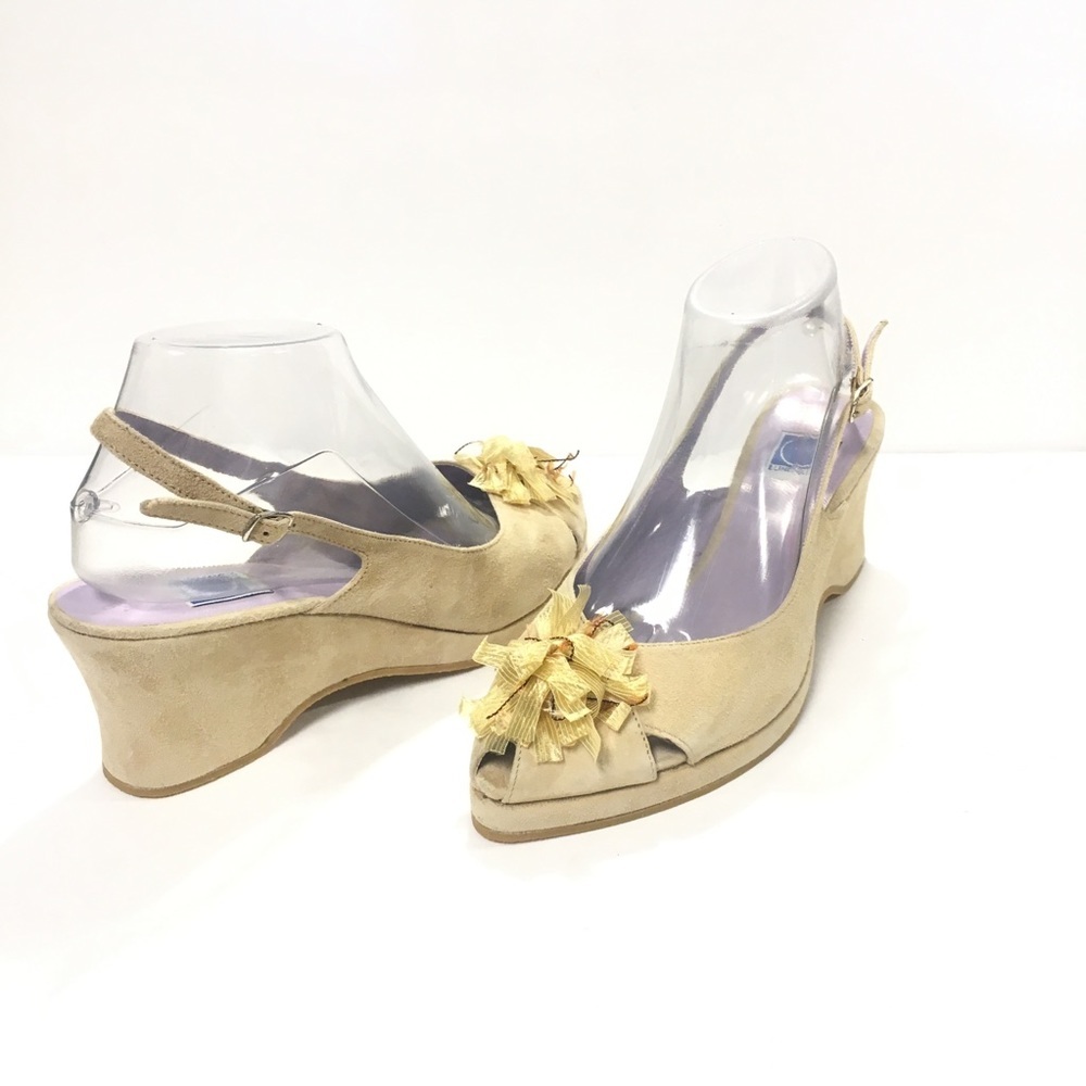 Lundi Bleu Vintage Wedge Beige Suede Peep Toe 39